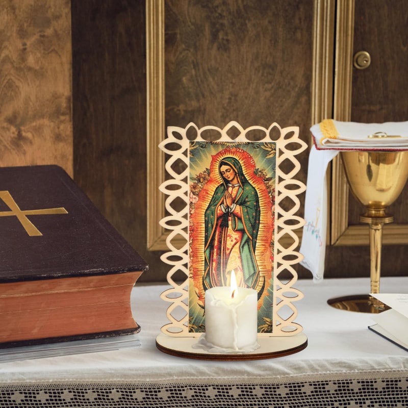 Kuabiz 15 Set Our Lady of Guadalupe Wooden Statues Virgen De Guadalupe Picture Frames with Organza Gift Bags Baptism Favors for Guests Baptism Centerpieces for Table First Communion Gifts Catholic Favors - Image 4