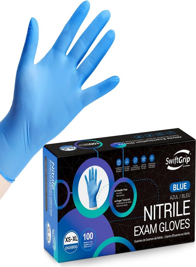 SwiftGrip Disposable Nitrile Exam Gloves, 3-mil, Blue, Nitrile Gloves Disposable Latex Free, Medical Gloves, Cleaning Gloves, Food-Safe Rubber Gloves, Powder Free, Non-Sterile, 100-ct Box (XL) - Image 1