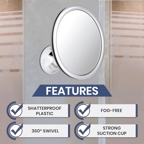 MIRRORVANA Anti Fog Mirror for Shower - Fogless, Shatterproof Shaving Mirror with 360° Swivel and Adjustable Suction Cup - 6.7" x 6.7" Round (Classic Chrome) - Image 2