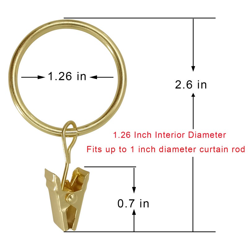 WeeksEight 40 Pack Gold Curtain Rings with Clips, Curtain Hooks Hangers Clip Rings for Hanging Drapes Bows Hat, Drapery Rings 1.26 in I D, Fits up to 1 in Diameter Curtain Rod. - Image 2