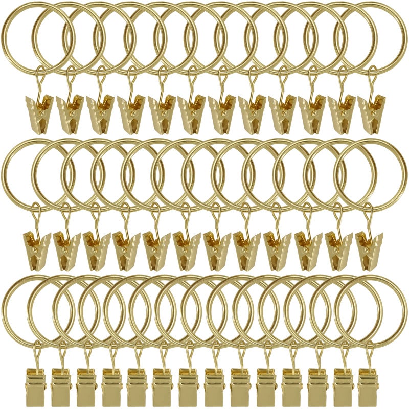 WeeksEight 40 Pack Gold Curtain Rings with Clips, Curtain Hooks Hangers Clip Rings for Hanging Drapes Bows Hat, Drapery Rings 1.26 in I D, Fits up to 1 in Diameter Curtain Rod. - Image 1