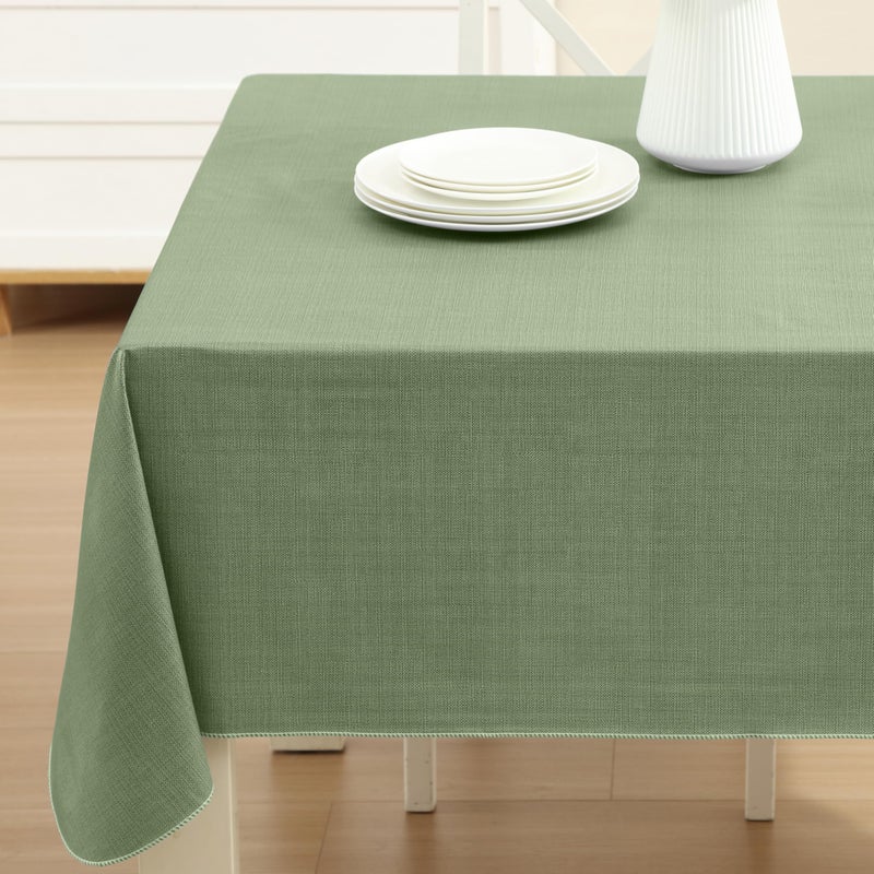 Cafe Hotel Linen Look Solid Color Heavy 4 Gauge Vinyl Flannel Backed Tablecloth IndoorOutdoor Wipe Clean Tablecloth 60 Inch x 120 Inch OblongRectangle Sage