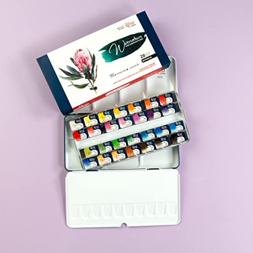 ROSA Gallery Botanical Watercolor Paint Set, Vibrant Kit Designed by Professional Artists, Washable, High Lightfastness Pigments, Made in Ukraine, Packed in Metal Paint Box, 28 Ct. - Image 4