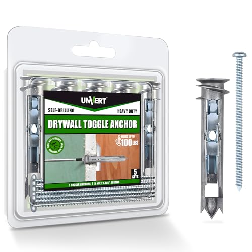 UNVERT Self Drilling Ez Drywall Toggle Anchor Kit, Heavy Duty #8 Anchor with Screws - Easy Wall Ancors for Hanging and Mounting - Holds Up to 100 Lb. (5 Pack) - Image 1