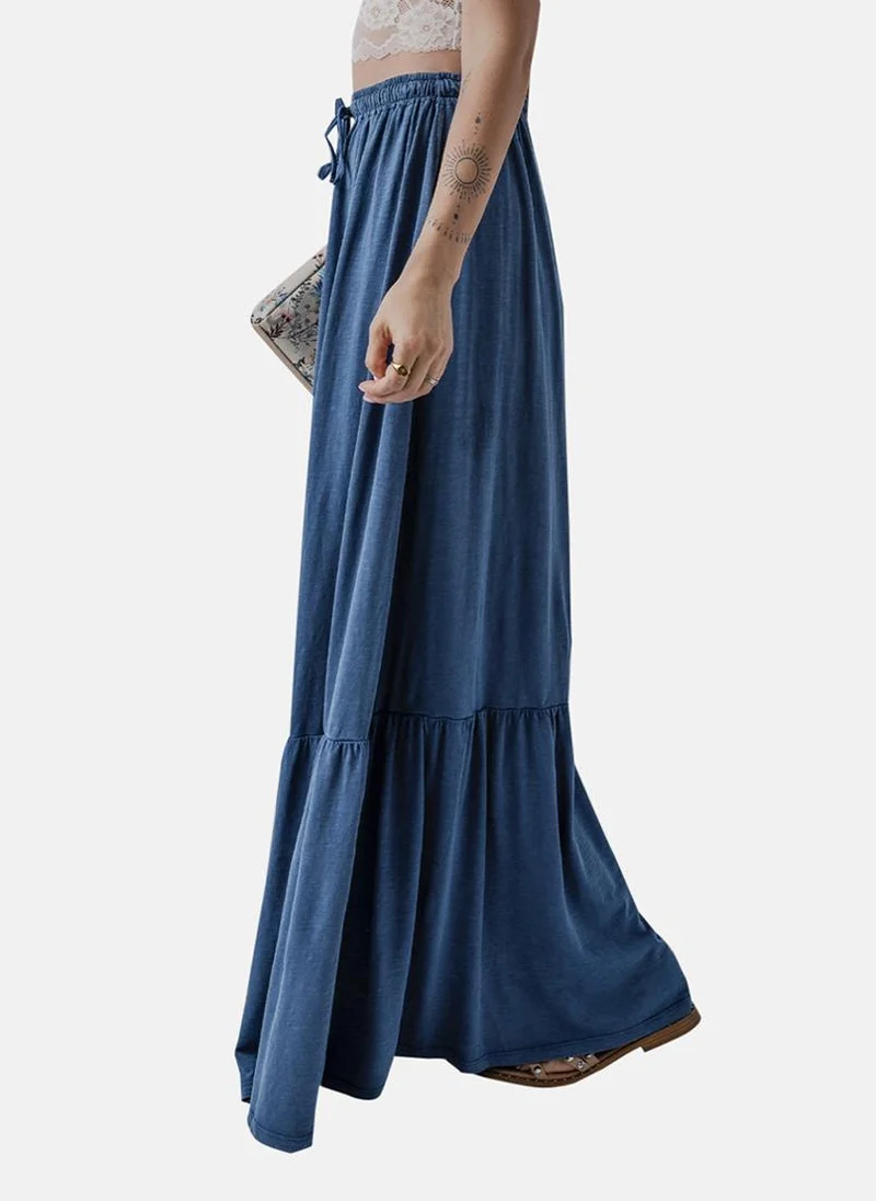 يونيكي Blue Solid Tiered Maxi Skirt