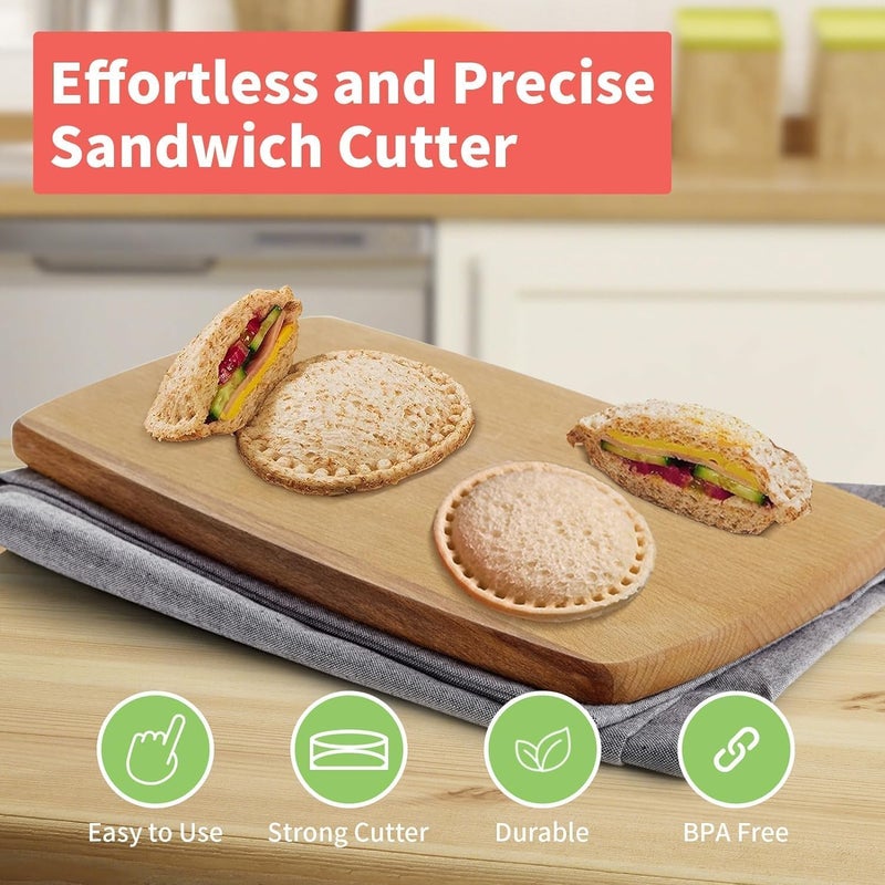 Birvan BIRVAN Sandwich Cutter N Sealer Serrated Design Stainless Steel Sandwich Maker Pocket Sandwiches Cutter Uncrustables Maker Bread Toast Making Mold for School Kids Lunch Box Multicolor Round - Image 5