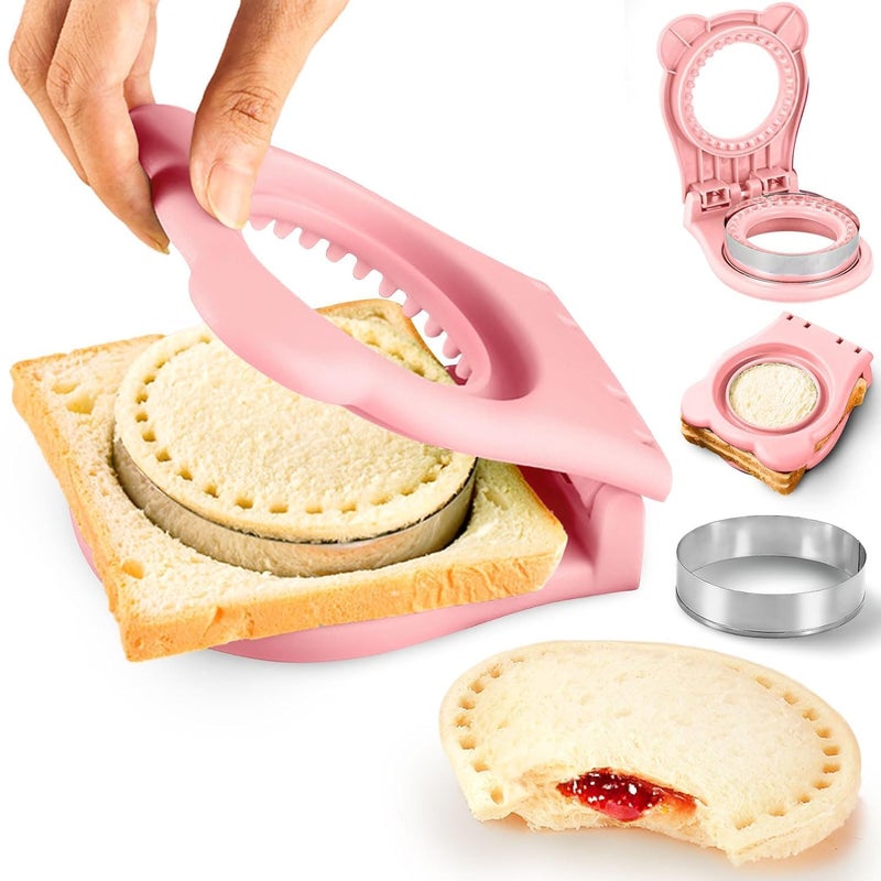 Birvan BIRVAN Sandwich Cutter N Sealer Serrated Design Stainless Steel Sandwich Maker Pocket Sandwiches Cutter Uncrustables Maker Bread Toast Making Mold for School Kids Lunch Box Multicolor Round - Image 4