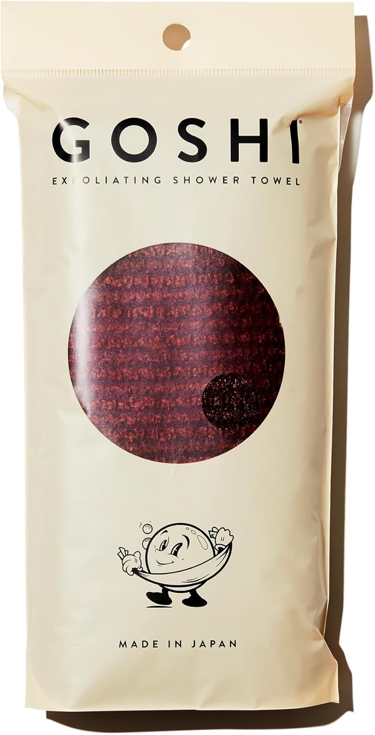 GOSHI Exfoliating Shower Towel - Rip-Resistant Exfoliating Washcloth for All Skin Types - Brick Red - Made in Japan - Image 1