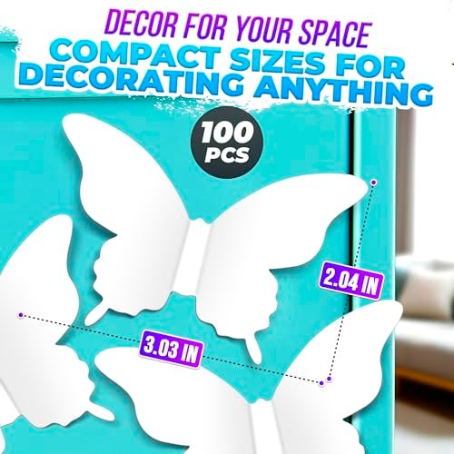 Luxbon 100Pcs White Butterfly Decor Set - 3D Paper Butterflies for Bedroom, Nursery & Crafts - Removable Wall Decals with a Durable Adhesive Base and Lightweight Design - Image 2