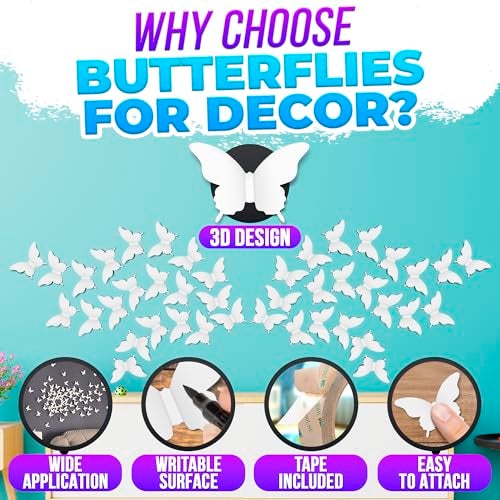 Luxbon 100Pcs White Butterfly Decor Set - 3D Paper Butterflies for Bedroom, Nursery & Crafts - Removable Wall Decals with a Durable Adhesive Base and Lightweight Design - Image 4