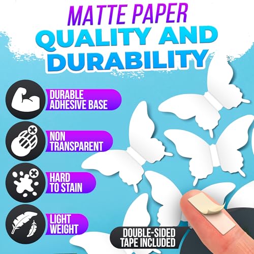 Luxbon 100Pcs White Butterfly Decor Set - 3D Paper Butterflies for Bedroom, Nursery & Crafts - Removable Wall Decals with a Durable Adhesive Base and Lightweight Design - Image 3