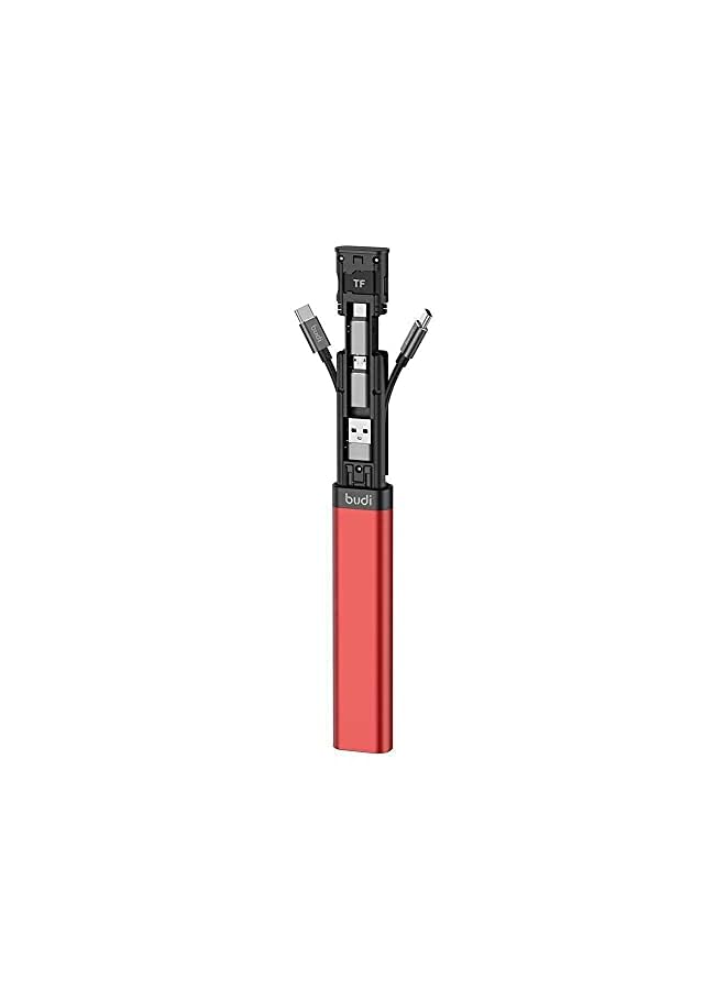 fonefunshop Budi 9-in-1 Essential Travel Charging & Data Sync Cable Stick - Red - Image 2