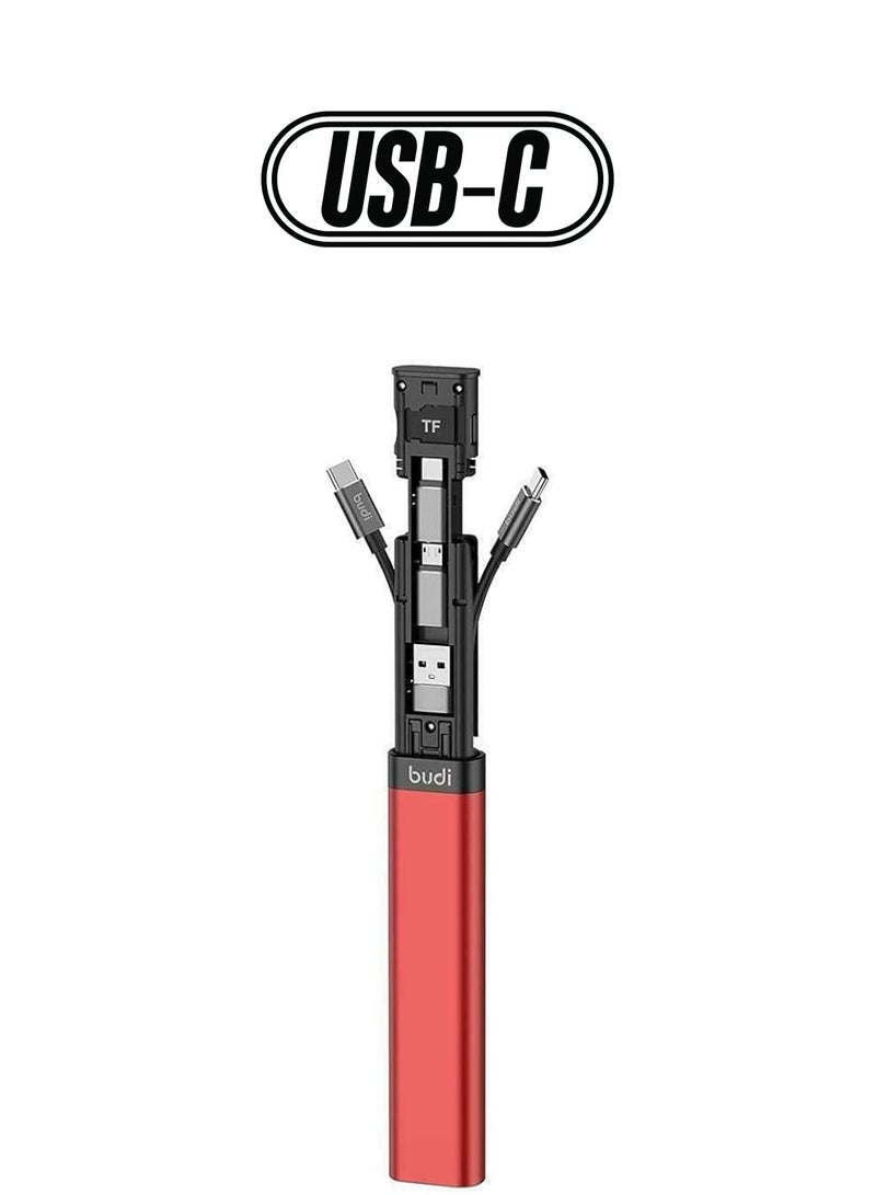 fonefunshop Budi 9-in-1 Essential Travel Charging & Data Sync Cable Stick - Red - Image 1