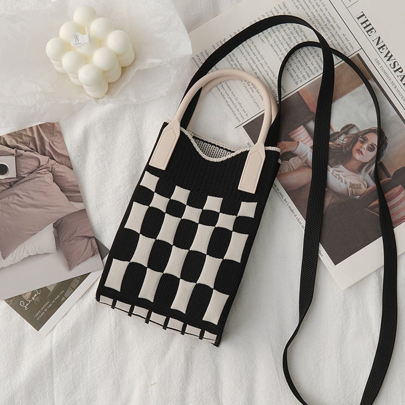 Hand-Held Mobile Phone Bag To Improve Appearance, Knitted Forest Style Fashion Contrasting Color New Cartoon Filled Crossbody Bag For Women Korean Style Bag - Image 1