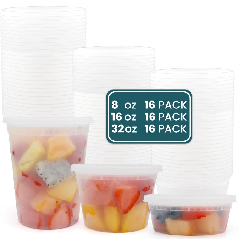 SAGREENY Containers with Lids 48?Sets  Soup Containers 8?oz 16?oz 32?oz  Plastic Food Containers Leakproof