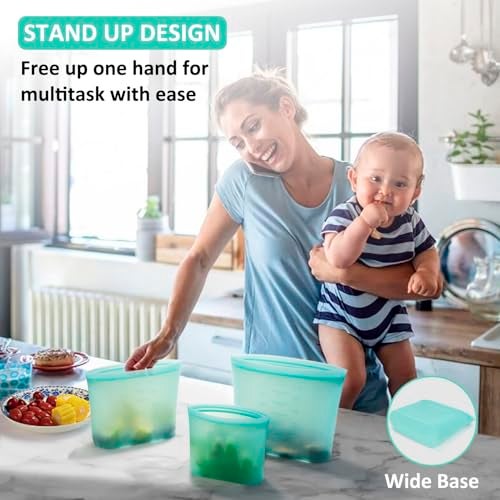 Annaklin Reusable Food Bags, 12 Pack 100% Silicone Food Storage Bags Stand Up Zip Lock Container, Freezer Microwave Oven Dishwasher Safe, 4 Medium 4 Small 4 Extra Small, Aqua - Image 4