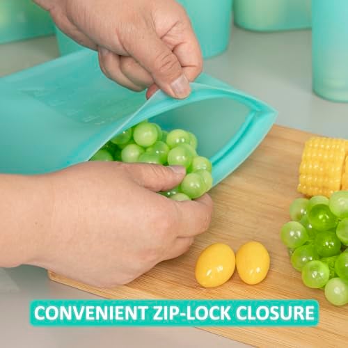Annaklin Reusable Food Bags, 12 Pack 100% Silicone Food Storage Bags Stand Up Zip Lock Container, Freezer Microwave Oven Dishwasher Safe, 4 Medium 4 Small 4 Extra Small, Aqua - Image 5