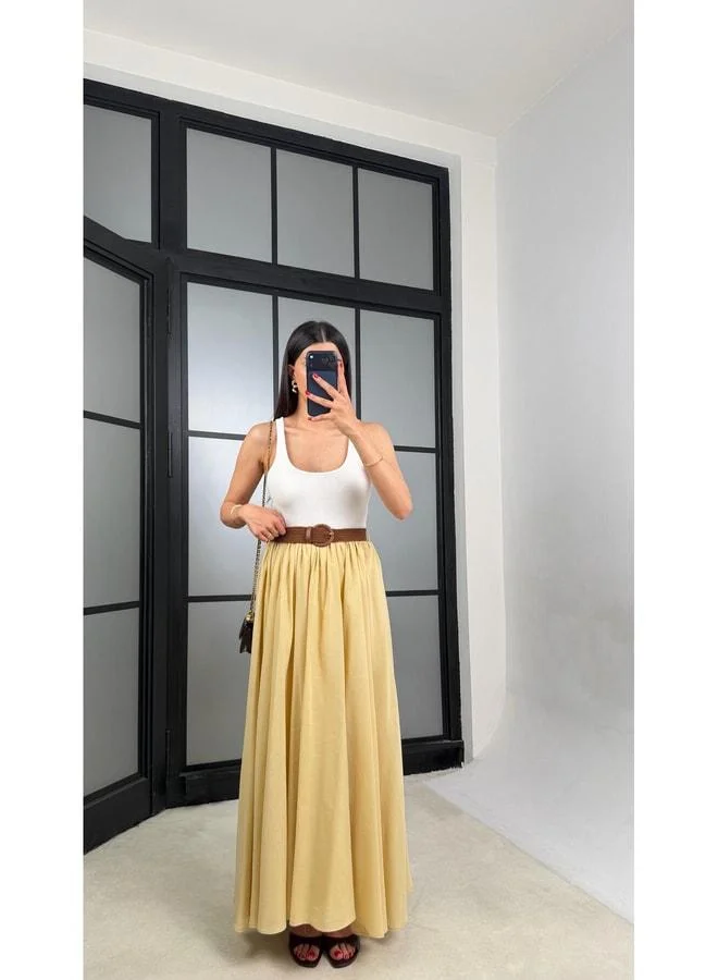 Gaus Yellow Belted Lined Skirt GAUS-01549