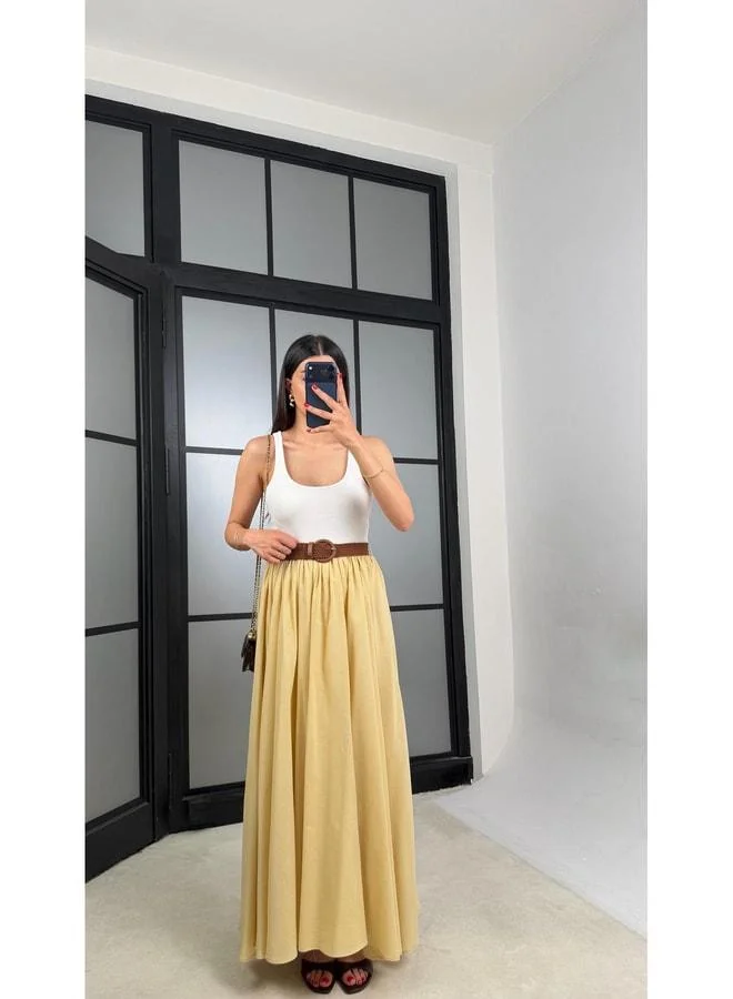 Yellow Belted Lined Skirt GAUS-01549
