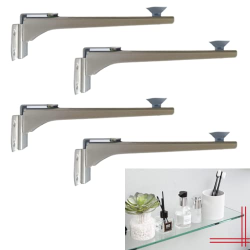Desired Decor Stainless Steel Wall Mounted Glass Shelf F Bracket | Multipurpose Glass Support Fitting Glass Fixing Clamp Clip Wall Mount Glass Holder for Thickness 6,8,10,12mm (6 inch,Qty 4) - Image 1