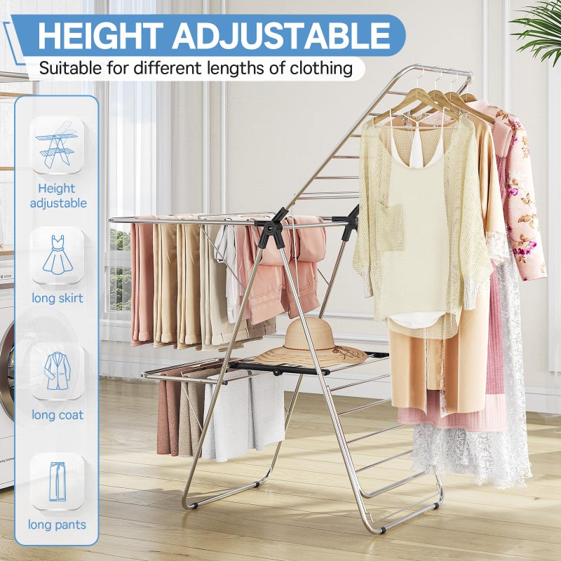 APEXCHASER Clothes Drying Rack with 4 Wings, Stainless Steel Drying Rack Clothing with Height-Adjustable, Foldable Gullwings Laundry Drying Rack, Indoor Outdoor Use, No Assembly, Black - Image 2