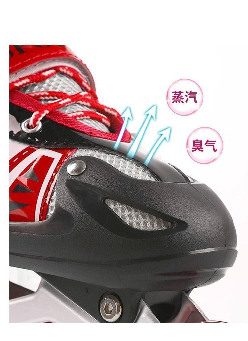 سبورت - حذاء باتيناج قابل للتعديل عجل صف واحد فلاش LED، أحمر/أسود - Size Small 31-34 - Image 1