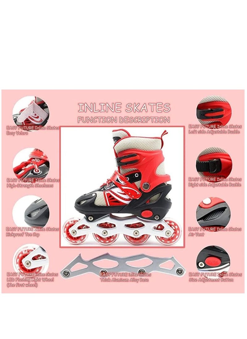 سبورت - حذاء باتيناج قابل للتعديل عجل صف واحد فلاش LED، أحمر/أسود - Size Small 31-34 - Image 1