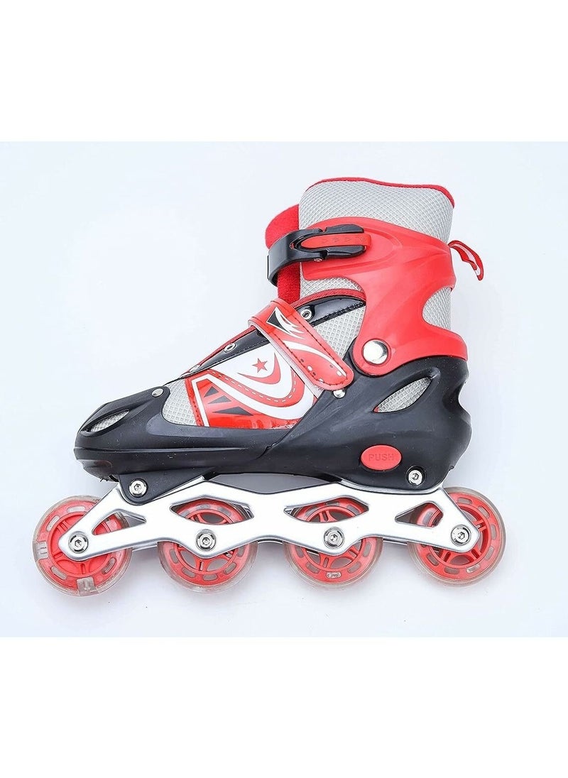 سبورت - حذاء باتيناج قابل للتعديل عجل صف واحد فلاش LED، أحمر/أسود - Size Small 31-34 - Image 1