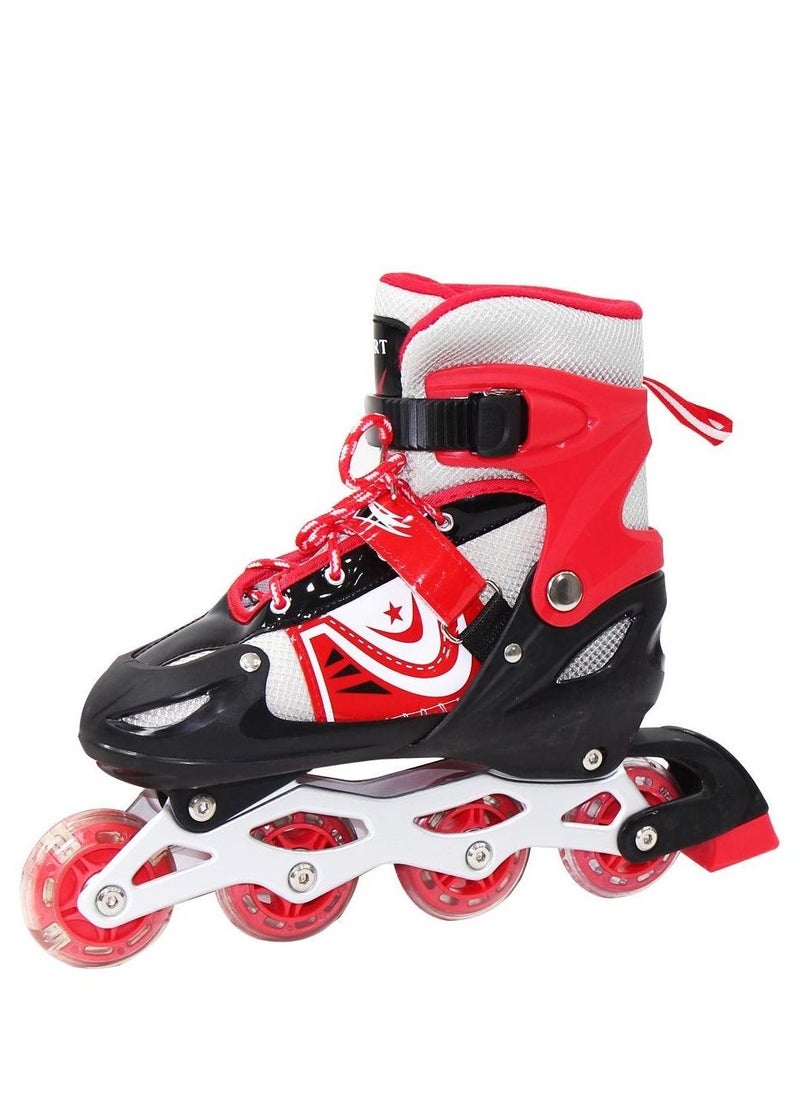 سبورت حذاء باتيناج قابل للتعديل عجل صف واحد فلاش LED، أحمر/أسود - Size Small 31-34  - Image 4