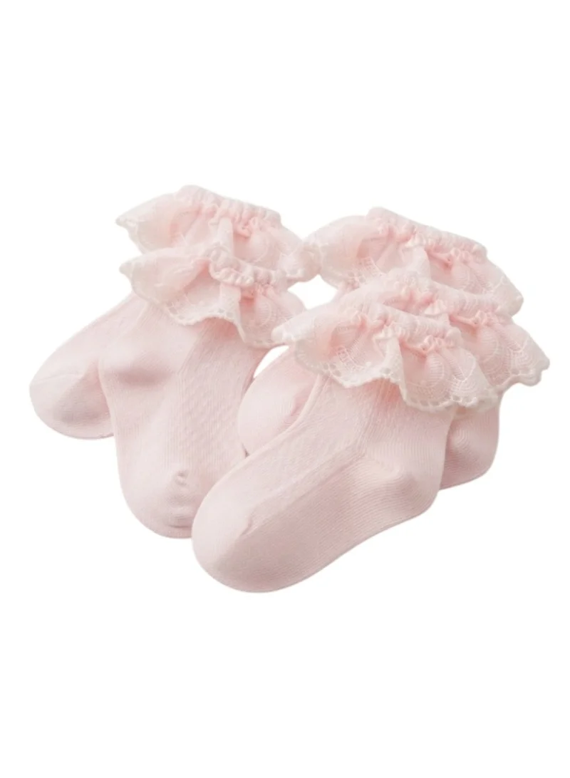Bidani Baby Girl Eyelet Lace Ruffle Ankle Socks 5 Pairs - Light Pink