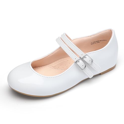MIXIN Girls Dress Shoes Mary Jane Shoes for Girl Ballet Flats Back to School Princess Wedding White Size 5 - Image 1