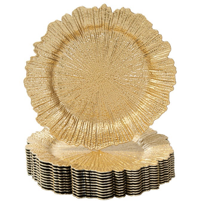GOLD CHARGER PLATES SET OF 12 REEF PLATE CHARGERS FOR DINNER PLATE PLASTIC DECORATIVE PLATES FOR TABLE SETTING THANKSGIVING CHRISTMAS
