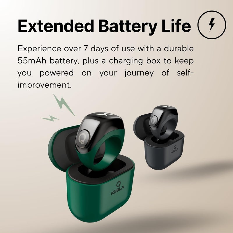 خاتم ، خاتم tasbih ، الصلاة المسلمة ، تذكير توقيت الصلاة ، شاشة OLED ، العداد ، مقاوم للماء IPX67 ، تكنولوجيا قابلة للارتداء ، 3 أحجام متوافقة (18/20 / 22 مم) ، تأتي مع حالة شحن (خضراء) - Image 5