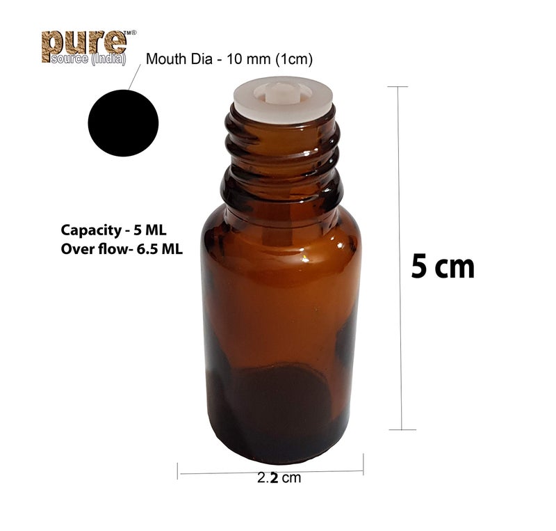 Pure Source India Empty 5 ML Amber Glass Bottle with Leak-Proof Euro Dropper and Cap with Seal,Suitable to Store Essential Oil,Medicine Etc...(Set of 6 Pcs) - Image 2