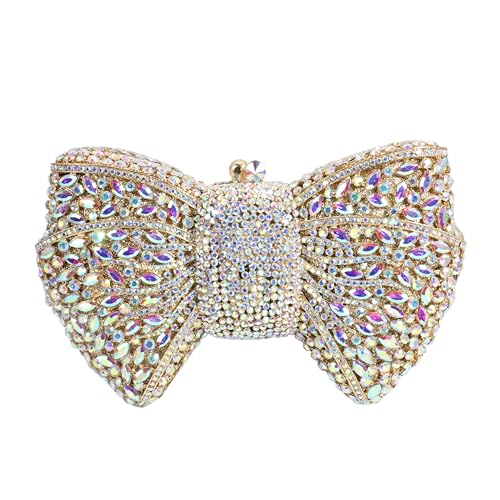 Tngan Women Luxury Bowknot Shaped Evening Clutch Sparkling Rhinestones Handbag for Banquet Wedding Party, A-gold AB - Image 1
