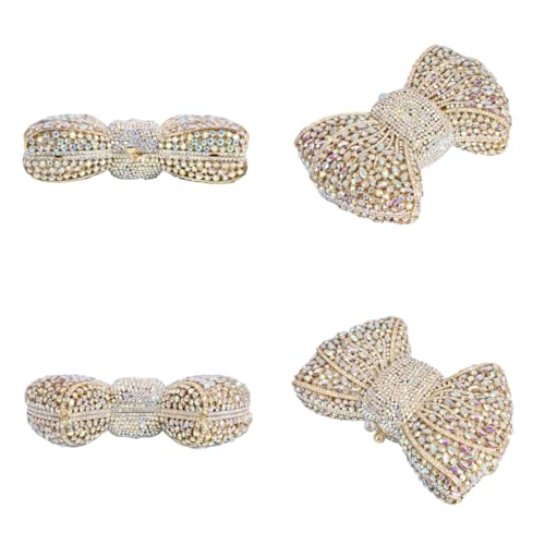 Tngan Women Luxury Bowknot Shaped Evening Clutch Sparkling Rhinestones Handbag for Banquet Wedding Party, A-gold AB - Image 5