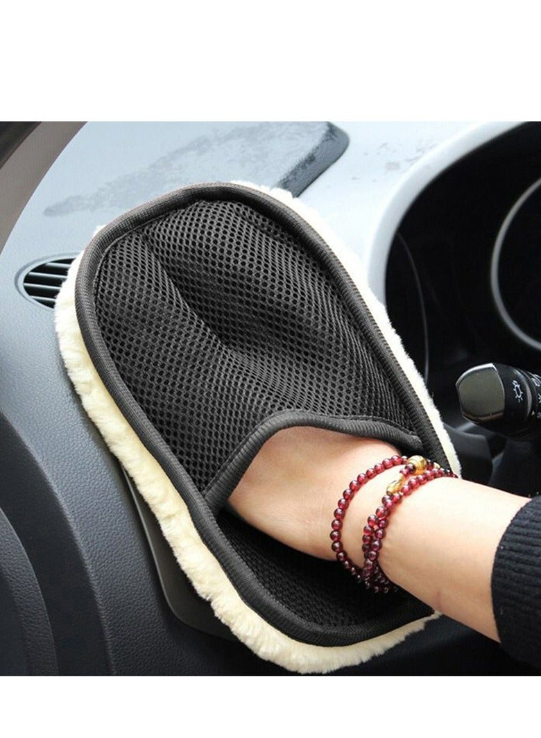 Generic Wool Car Wash Gloves, Lint Free Scrubber High Density Car Wash Wool Glove Microfiber Wool Soft Automotive Car Washing Cleaning Glove Bear Claw Scratch Free Wash Polishing Waxing Mitt  - Image 1