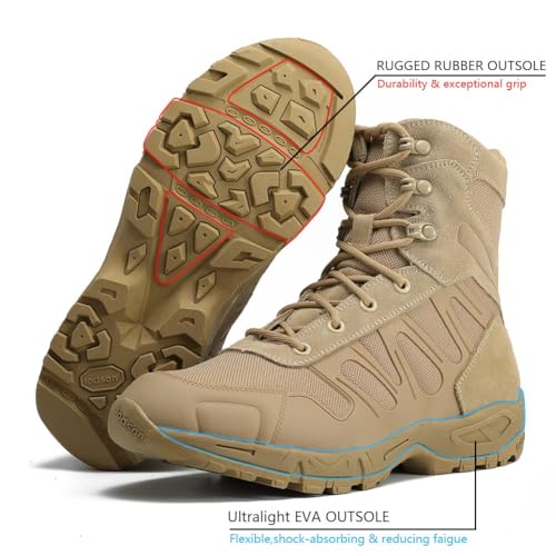 IODSON Men's Military Tactical Boots - Lightweight & Durable Work Boots for Outdoor, Combat, Jungle, Hiking & Backpacking - Anti-Slip - Brown, Size 10.5 - Image 2