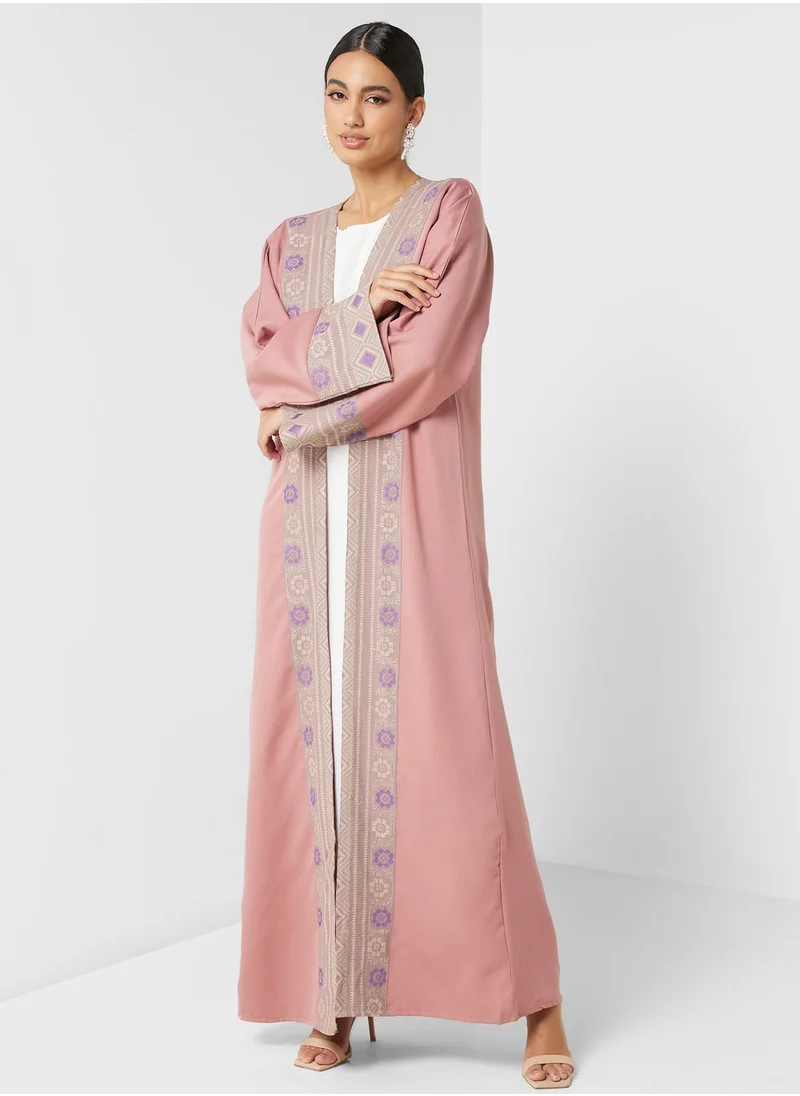 hayas closet Embroidered Front Slit Abaya