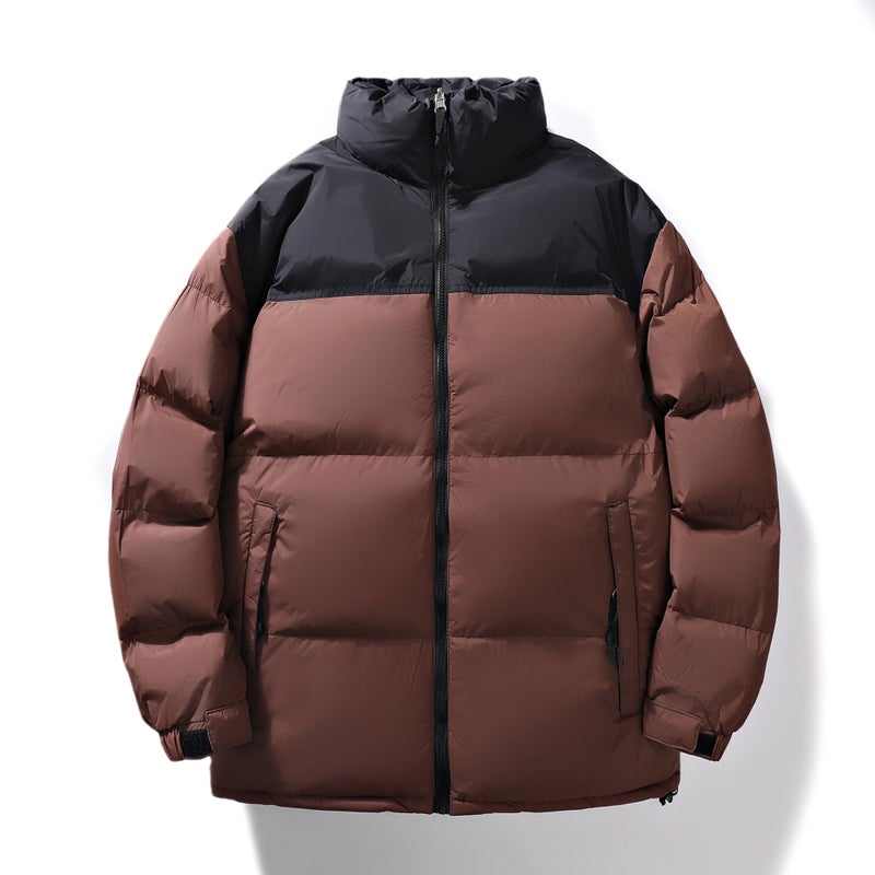 Cross-border wholesale autumn and winter new contrast color couple down cotton-padded jacket loose thick cold-proof warm cotton-padded jacket coat Brown - Image 1