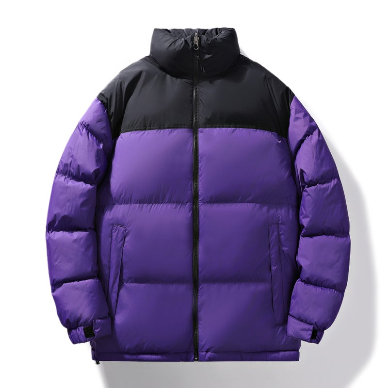 Cross-border wholesale autumn and winter new contrast color couple down cotton-padded jacket loose thick cold-proof warm cotton-padded jacket coat Brown - Image 2