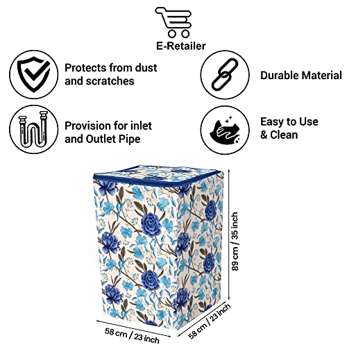 E-Retailer Washing Machine Cover for Top Load 5kg to 7.5kg | Light Weight Dustproof Polyester Cover with Zip Enclosure | Floral Fully Automatic Washer Protector Indoor Outdoor Use- Size 23x23x35 " - Image 3