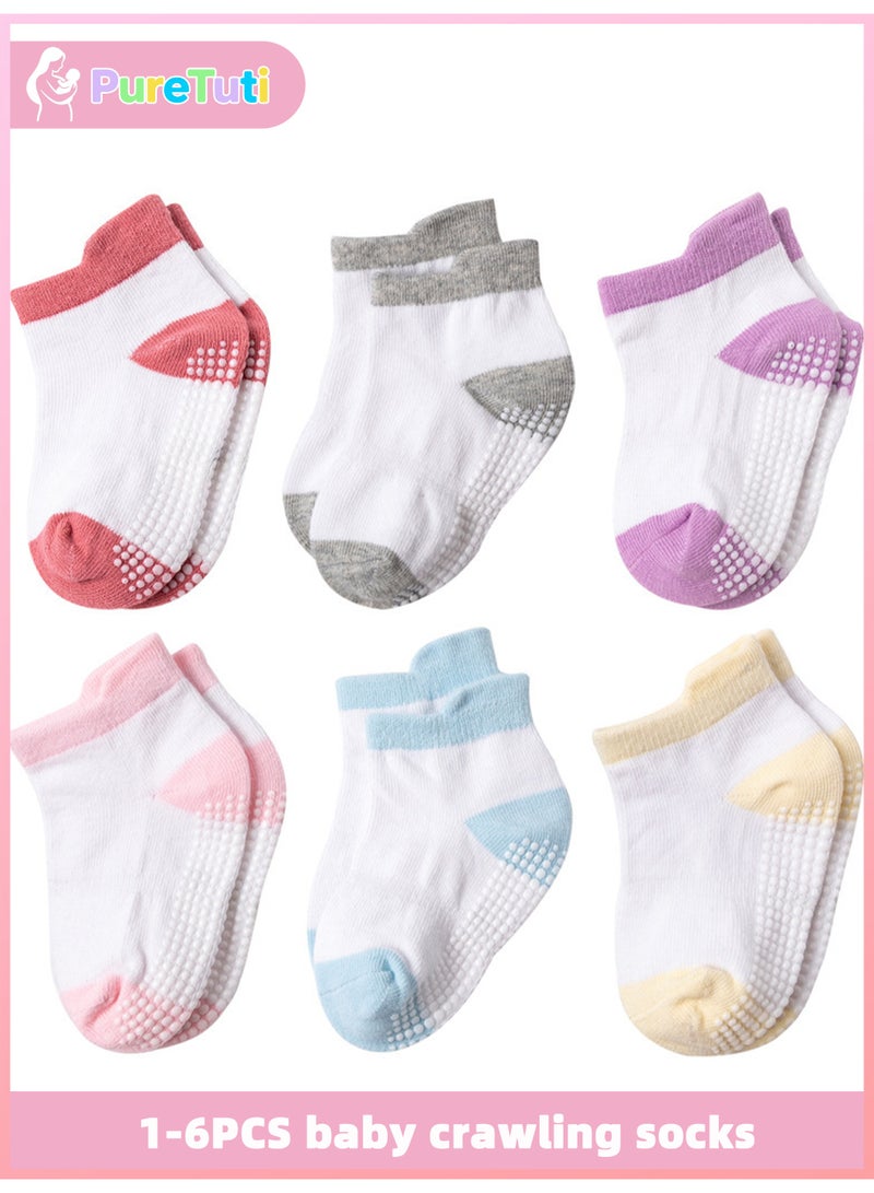 طفل نقي 6 أزواج من جوارب الأطفال غير القابلة للانزلاق، جوارب كاحل غير قابلة للانزلاق، جوارب كاحل غير قابلة للانزلاق مناسبة للأطفال من سن 0 إلى 7 سنوات من الأولاد والبنات - Image 1