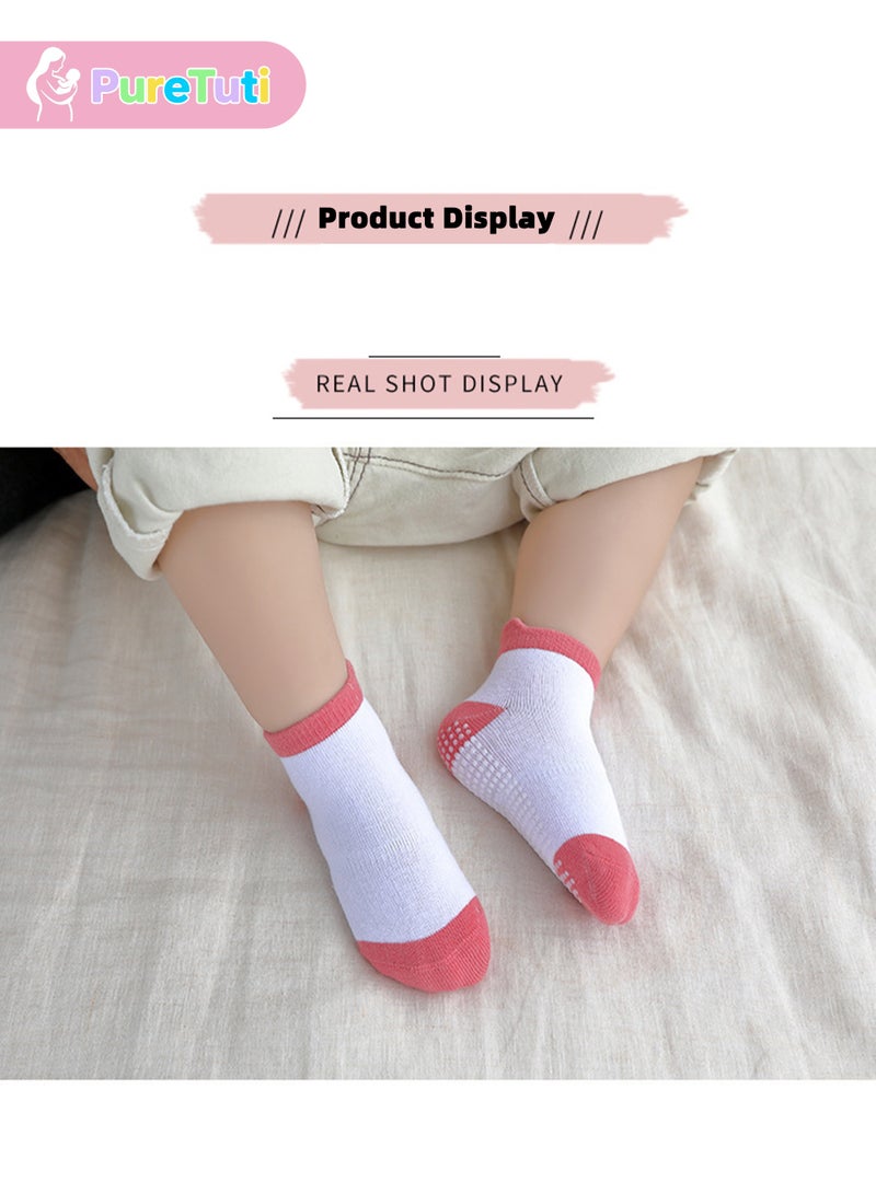 طفل نقي 6 أزواج من جوارب الأطفال غير القابلة للانزلاق، جوارب كاحل غير قابلة للانزلاق، جوارب كاحل غير قابلة للانزلاق مناسبة للأطفال من سن 0 إلى 7 سنوات من الأولاد والبنات - Image 2