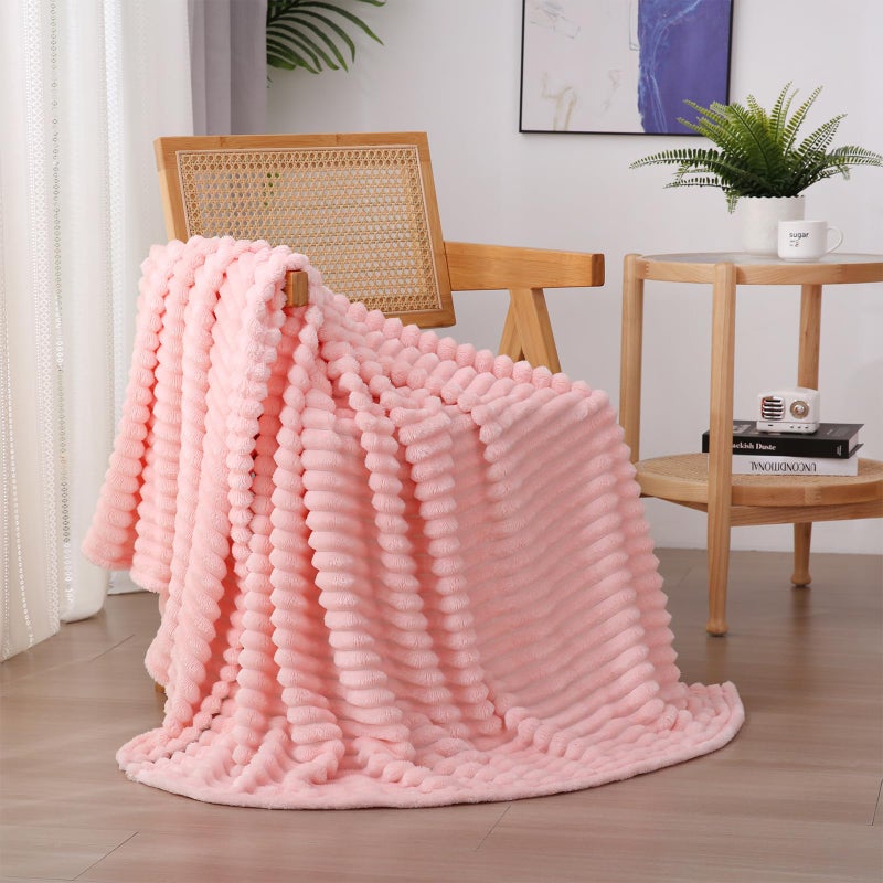 Linecooo Valentines Day Decorations Light Pink Fleece Throw Blanket 50â€Ã—60â€ for Couch Sofa Bed,Super Soft Cozy Plush Microfiber Flannel Blanket with Stripes Design Lightweight for Adults,Woman,Girls - Image 1