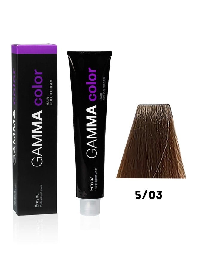 Erayba Gamma Color Permanent Hair Dye100ml 5/03Light Golden Brown - Image 1