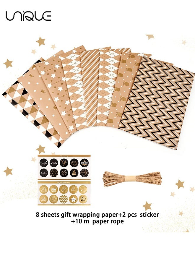 Unique Gift Wrapping Paper Set - 7 Sheets Folded Sheets - Black Gold Wrapping Paper Gift - 2 Stickers - 1 Roll of Double-sided Tape - Cowhide Hemp Rope - for Birthday Graduation and All Occasions, Gift Wrap Paper Set for Men Women (50*70 cm) - Image 3