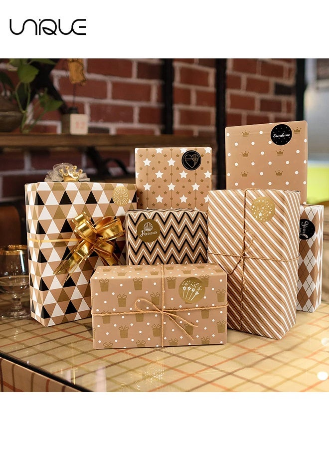 Unique Gift Wrapping Paper Set - 7 Sheets Folded Sheets - Black Gold Wrapping Paper Gift - 2 Stickers - 1 Roll of Double-sided Tape - Cowhide Hemp Rope - for Birthday Graduation and All Occasions, Gift Wrap Paper Set for Men Women (50*70 cm) - Image 4