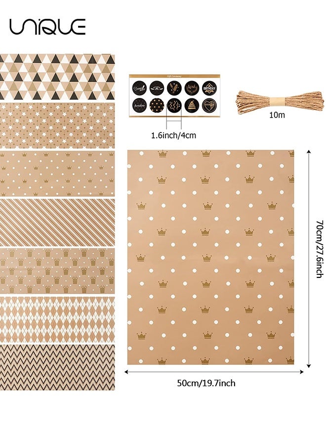 Unique Gift Wrapping Paper Set - 7 Sheets Folded Sheets - Black Gold Wrapping Paper Gift - 2 Stickers - 1 Roll of Double-sided Tape - Cowhide Hemp Rope - for Birthday Graduation and All Occasions, Gift Wrap Paper Set for Men Women (50*70 cm) - Image 2