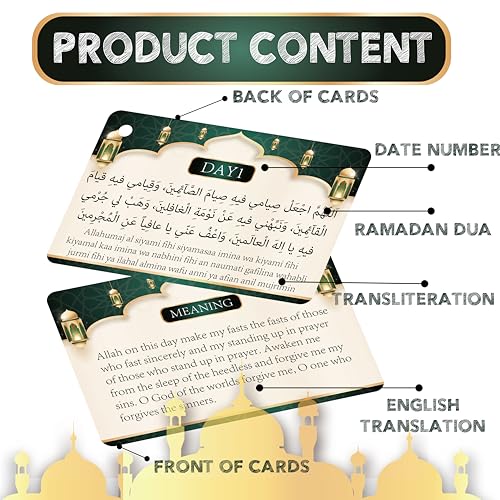 YIYDONG 30 Daily Ramadan dua Card Set,Ramadan dua Cards Arabic & English with English meening for Kindergarten, Preschool, Homeschool - Image 2